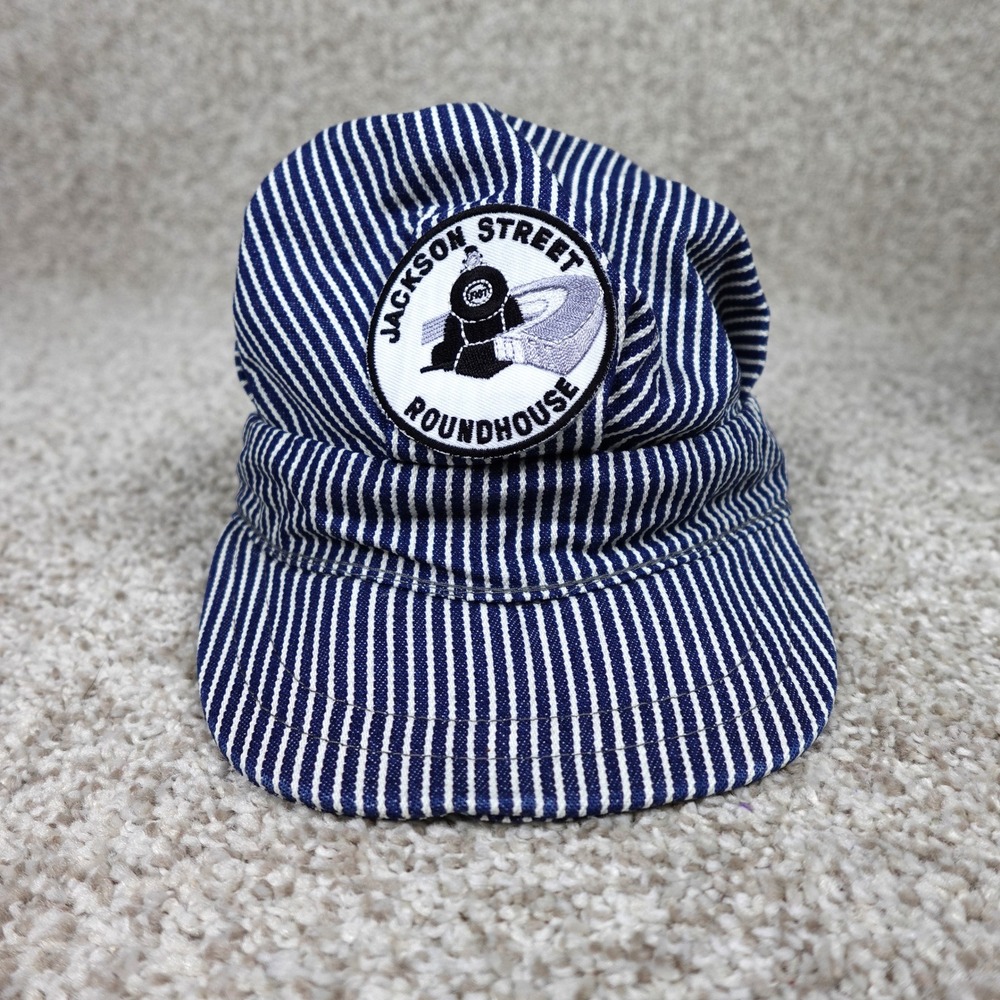 Jackson Street Roundhouse Conductor Hat Child Blue White Hickory Stripe Snapback